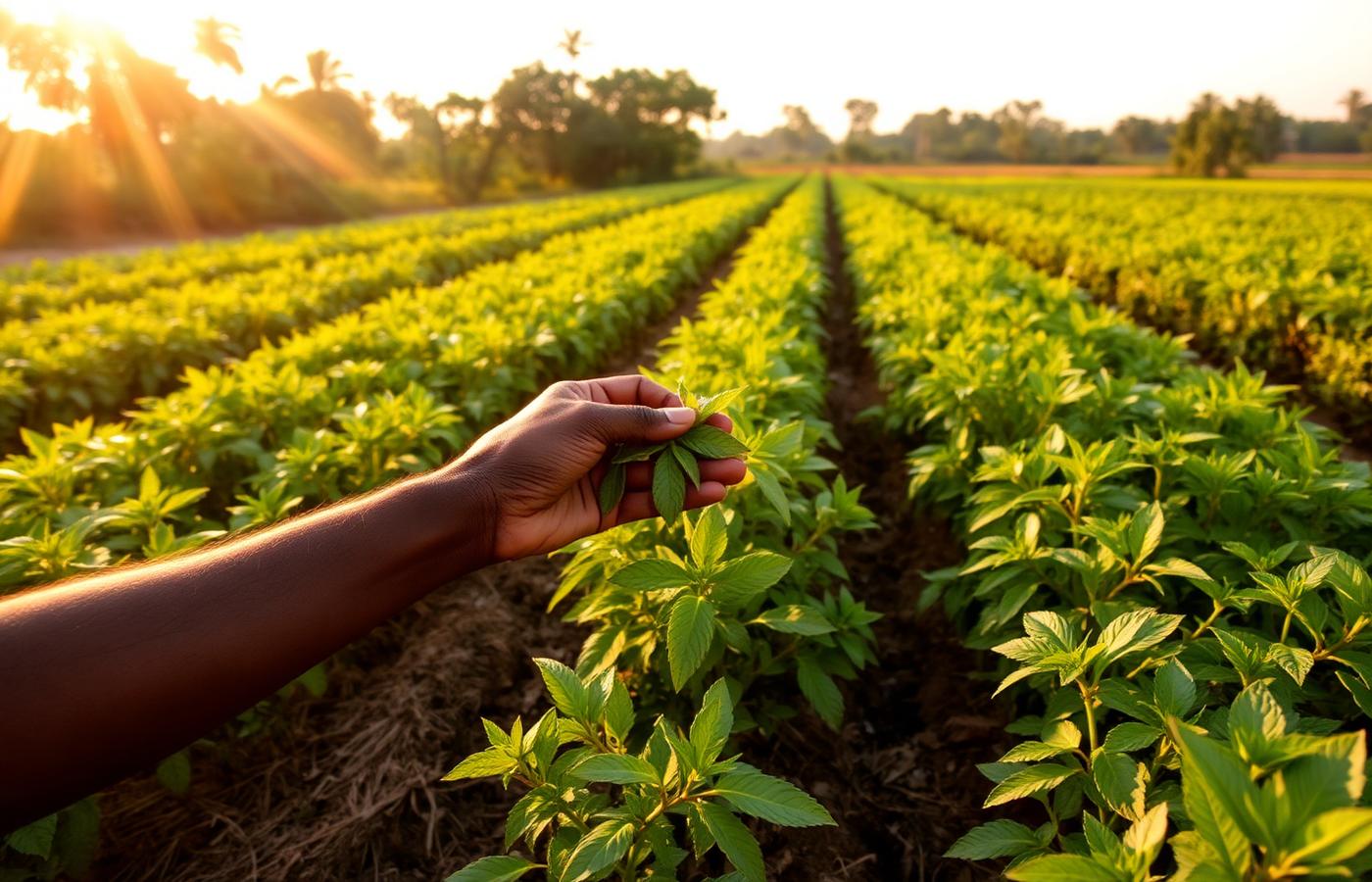 Herbs being harvested on a partner farm